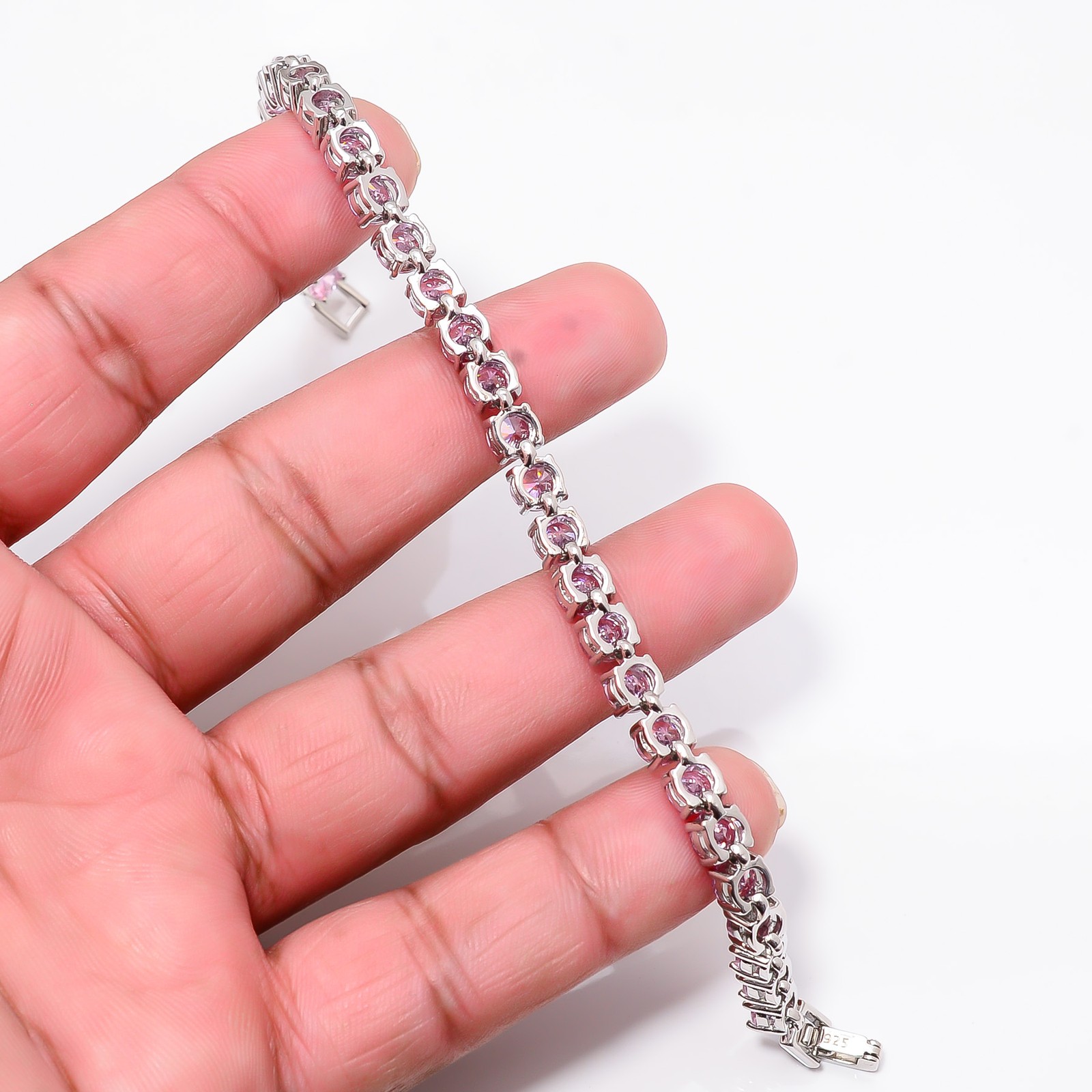 Pink Kunzite 925 Sterling Silver Adjustable Bracelet 7-8″ B12719, Gift for her