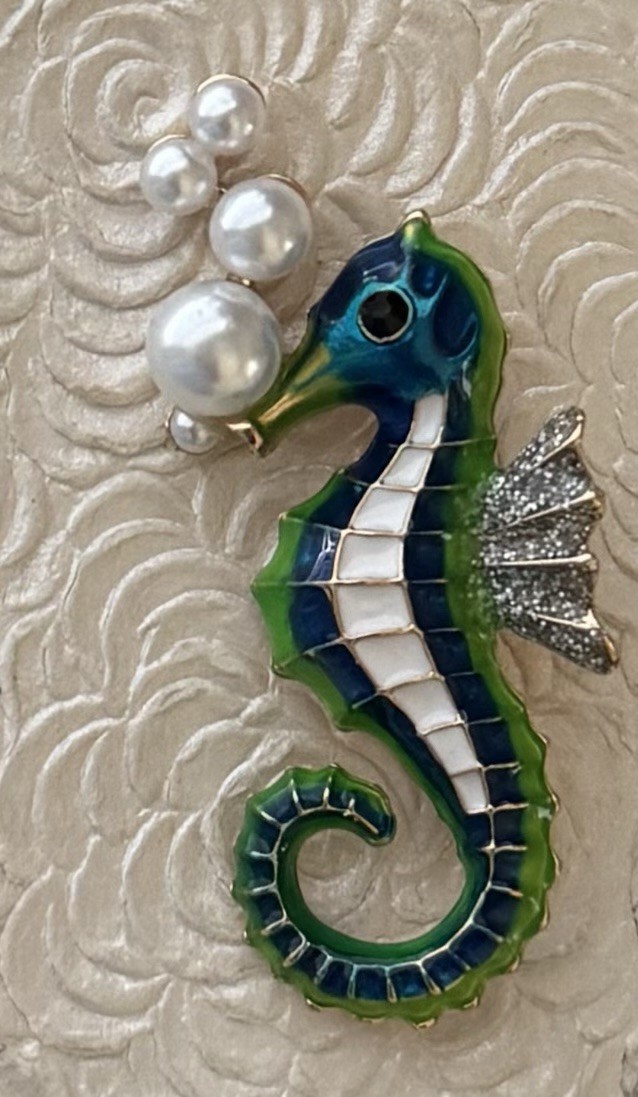 Seahorse Brooch Pin / enamel on metal