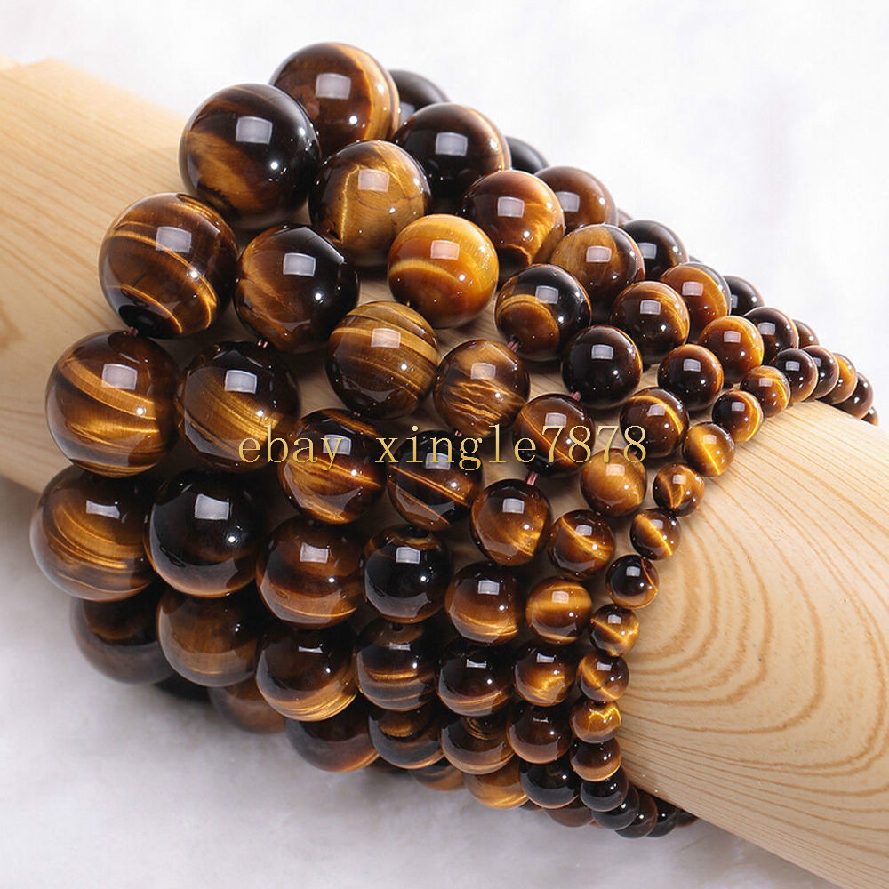 Natural 6/8/10/12mm Yellow Tiger’s Eye Round Gemstone Beads Bracelet 7.5” AAA++