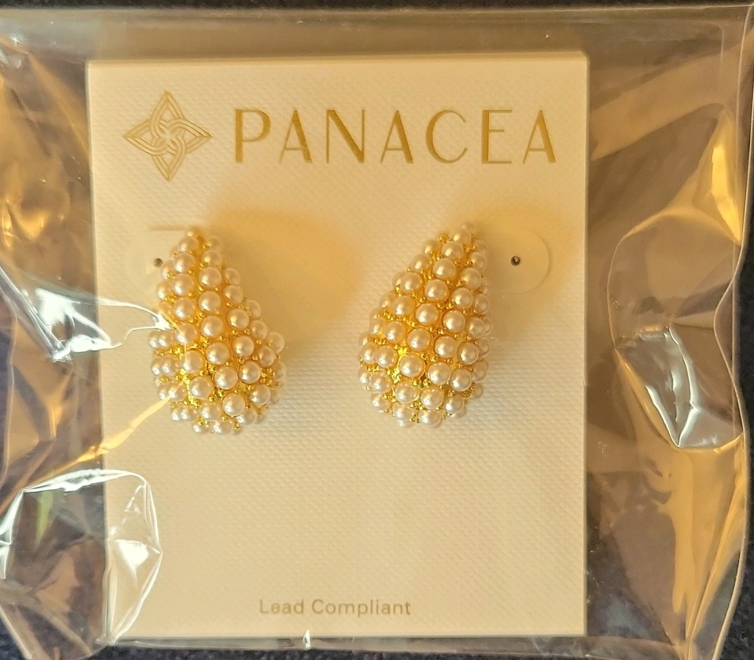 Panacea Gold White Pearl Teardrop Beaded Stud Earrings Lead Compliant