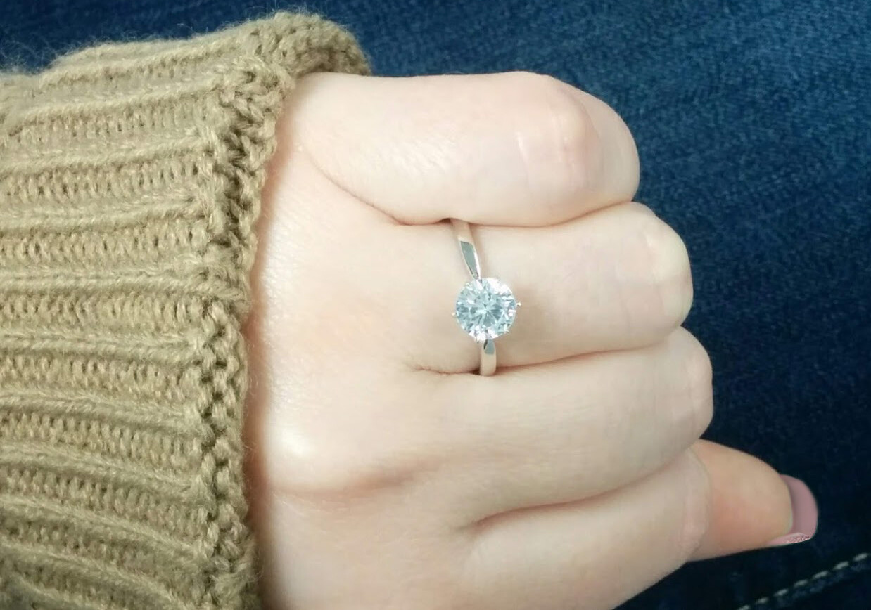 Solid 925 Sterling Silver Rings Women Solitaire Engagement Ring CZ Wedding Band