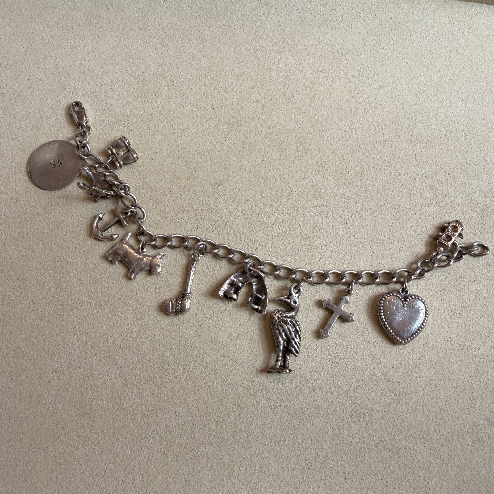 Vintage 925 Sterling Silver Charm Bracelet Size 6 3/4 inches