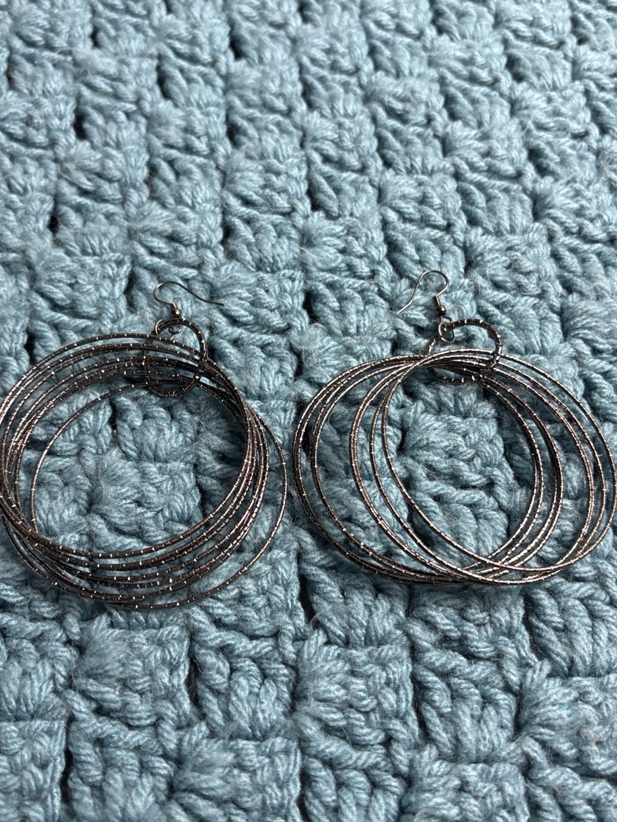 Layered Gunmetal Dangle Hoop Earrings 2.25 inches