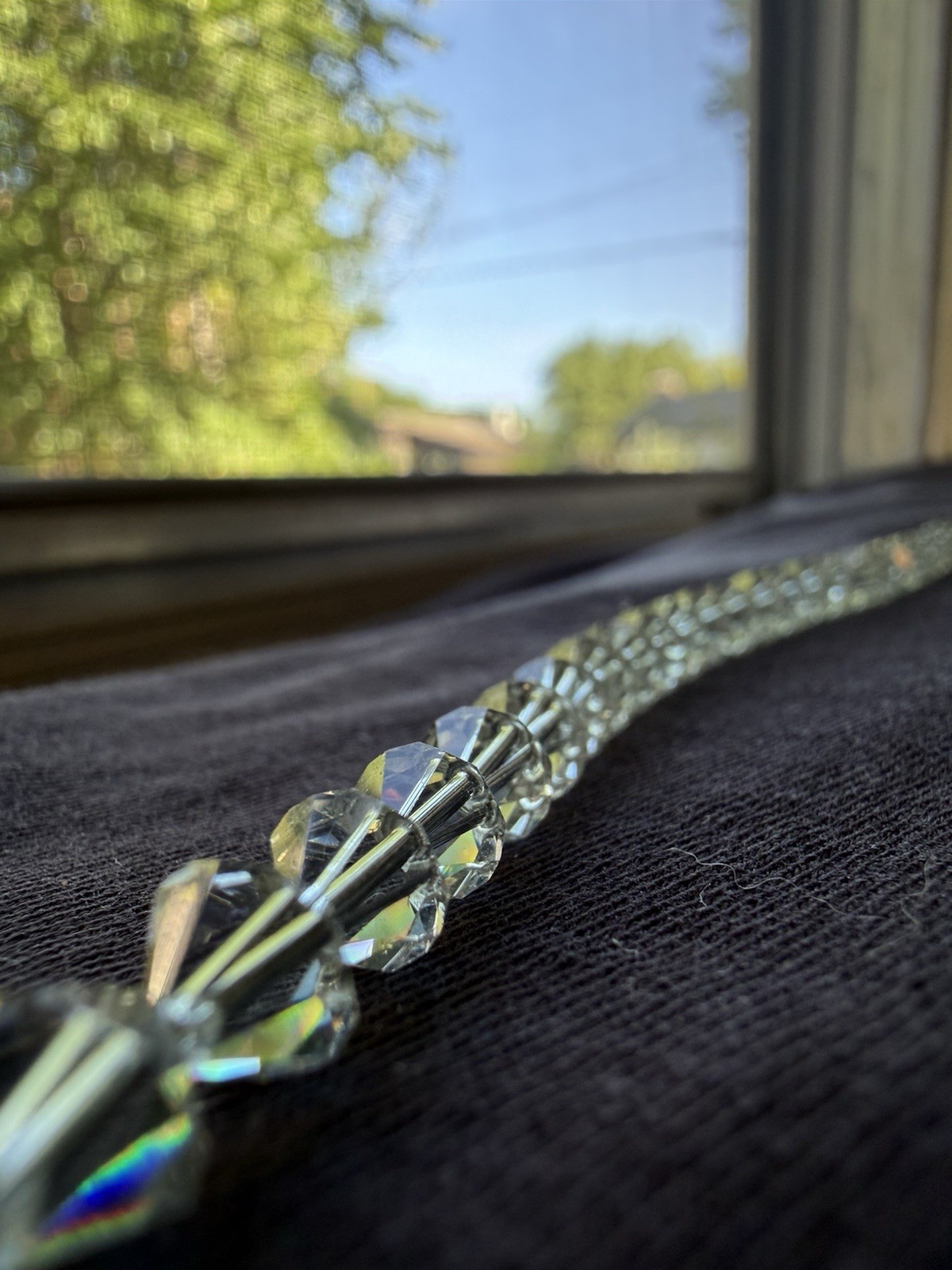 Vintage Tested Silver Aurora Borealis AB Crystal Bicone Beaded Bracelet 7.7g