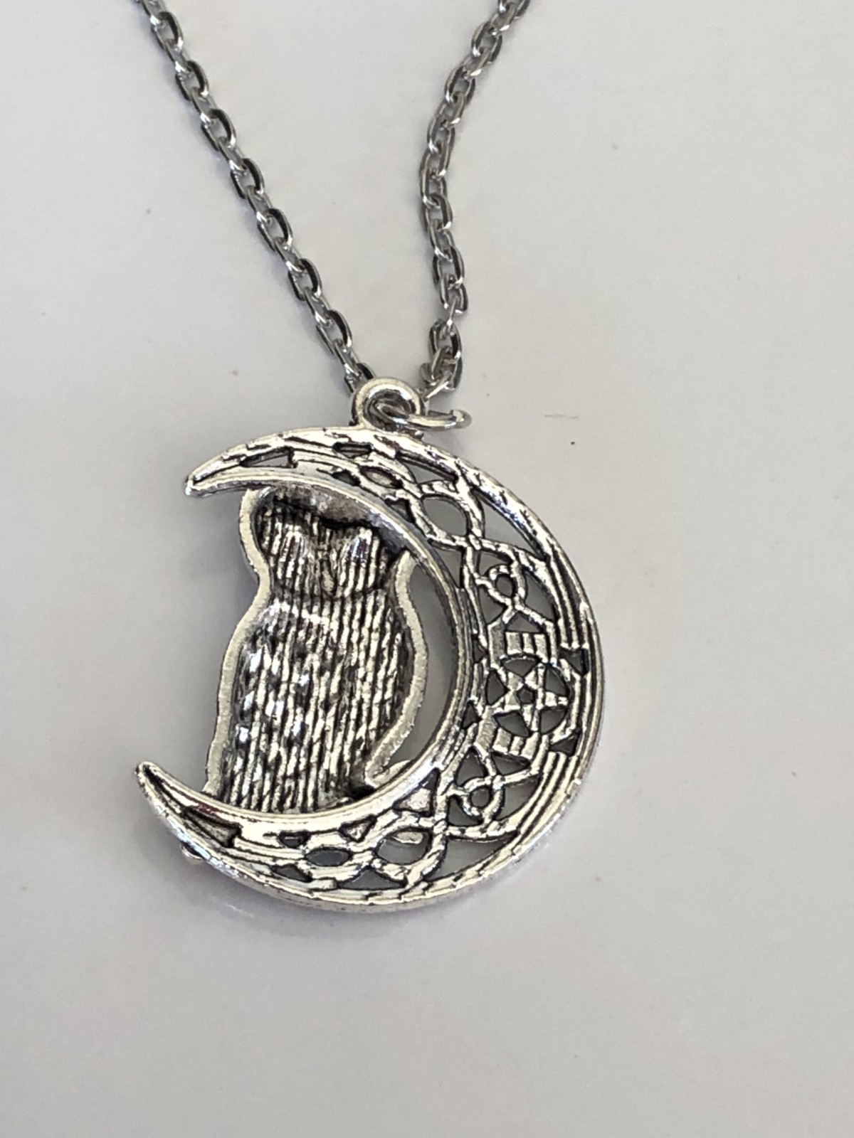 Pentagram Crescent Moon Owl 3.5cm Charm Pendant Link Necklace Chain 45cm