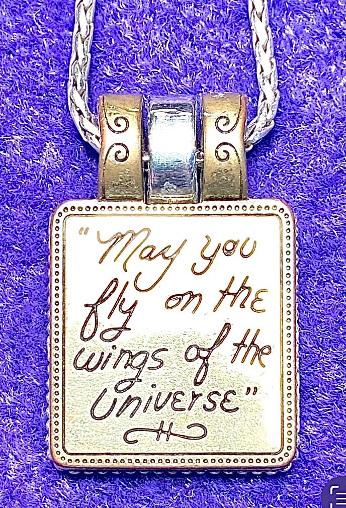 BRIGHTON MAY YOUR DREAMS TAKE FLIGHT CLEAR SWAROVSKI CRYS SLV+GLD NECKLC+TIN✨VTG