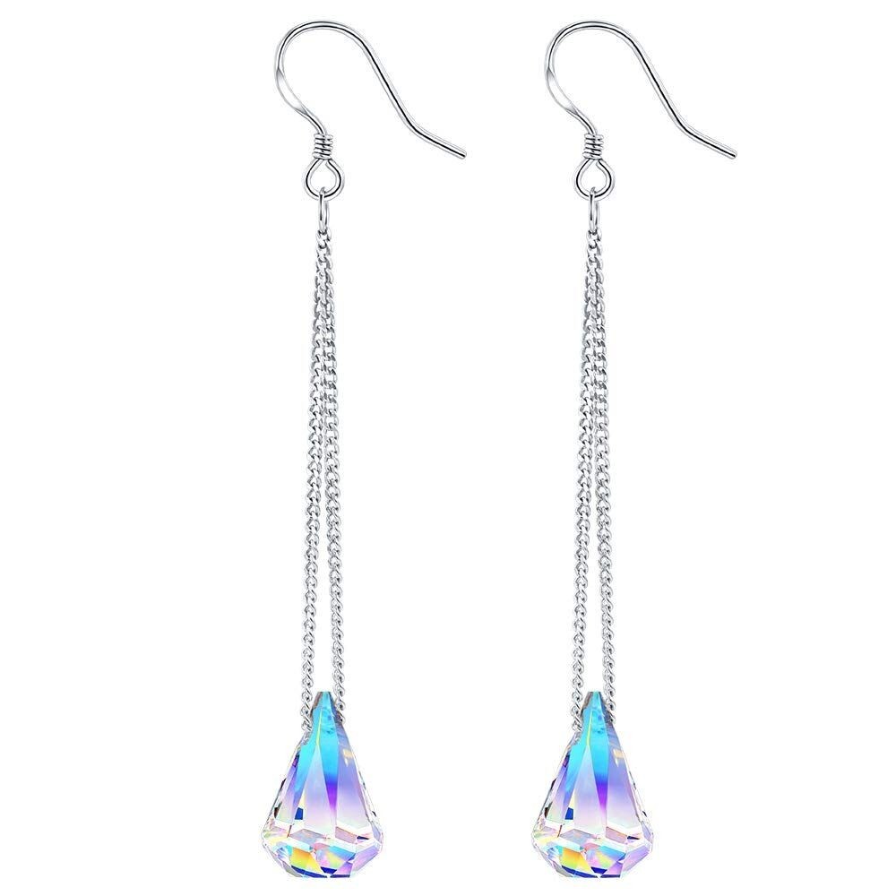 18k White Gold Plated Aurora Borealis Teardrop Crystal Drop Hook Earrings