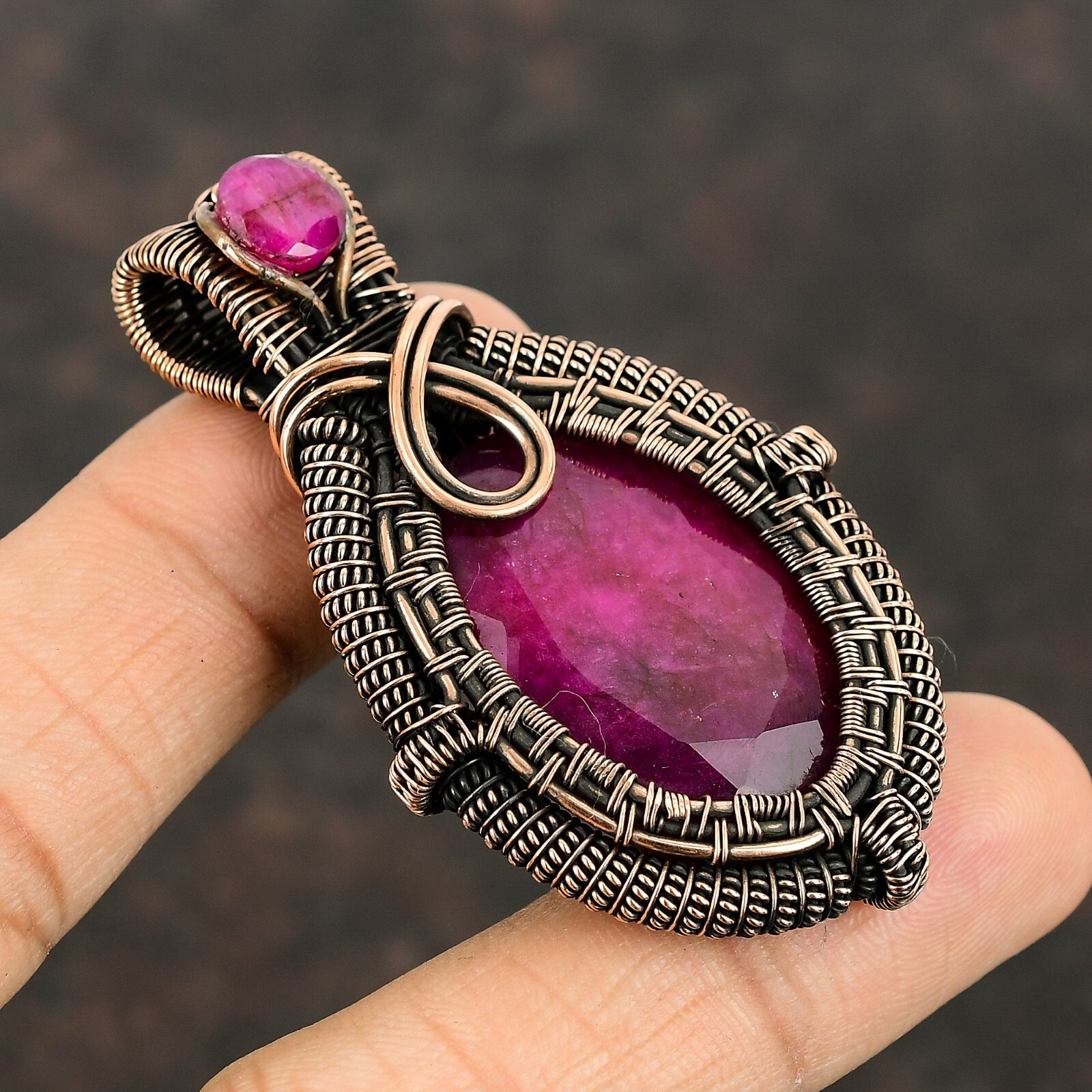 Wire Wrapped Pendant Handcrafted Copper Designer Jewelry 2.56″