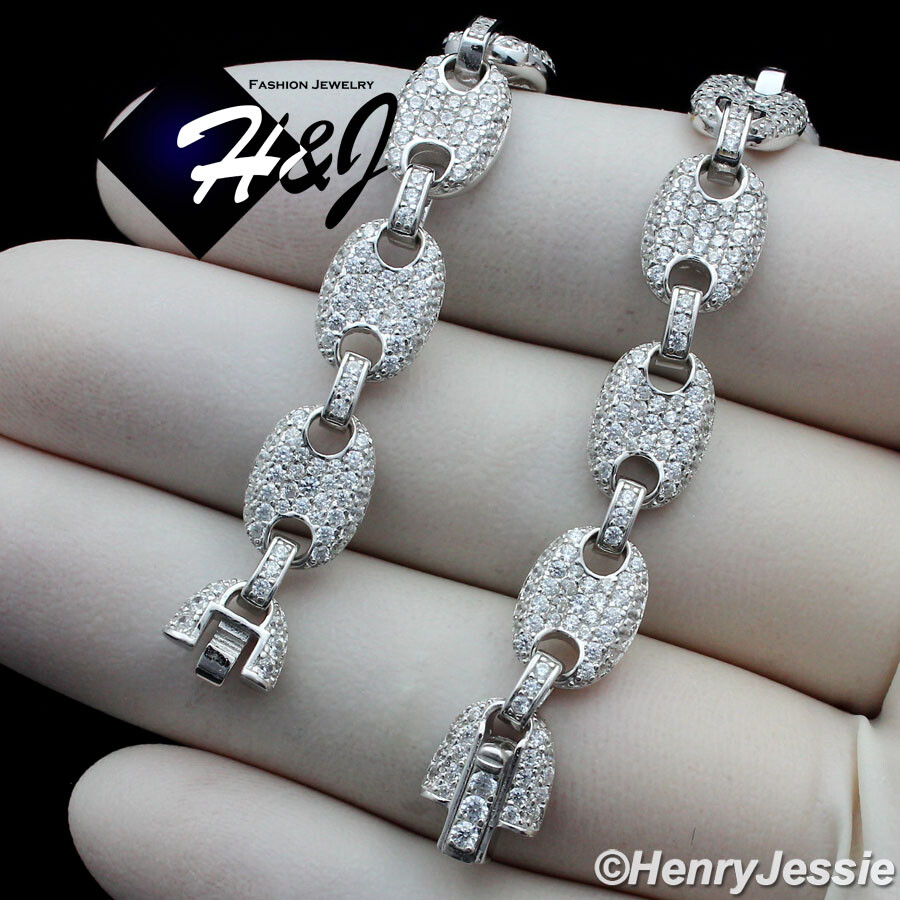 7″-8.5″MEN SOLID 925 STERLING SILVER 8MM ICY BLING CZ MARINER LINK BRACELET*SB18