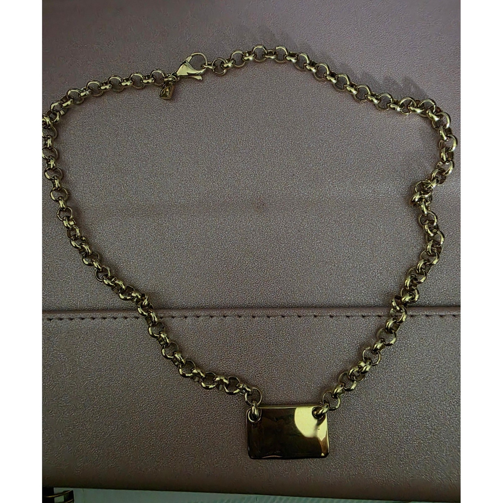 James Michelle Gold Rolo Link Chain Necklace with Rectangular Pendant