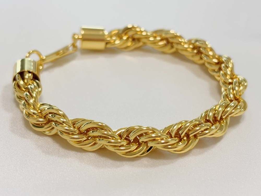 14k Yellow Gold Solid 10mm Diamond Cut Rope Chain Italian Bracelet Mens 7.5″