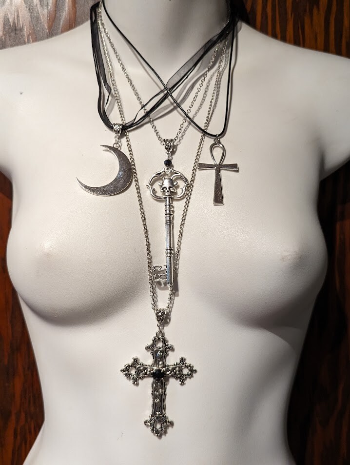BABY-BAT STARTER SET Gothic Essentials Necklace Ring Lot cross ankh moon 6W