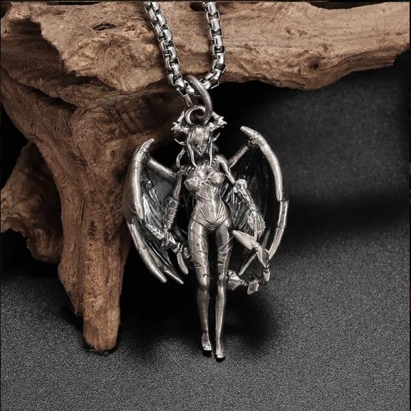 Lilith Demon Jewelry Vintage Silver Look Sexy Goddess Standing Pendant Necklace