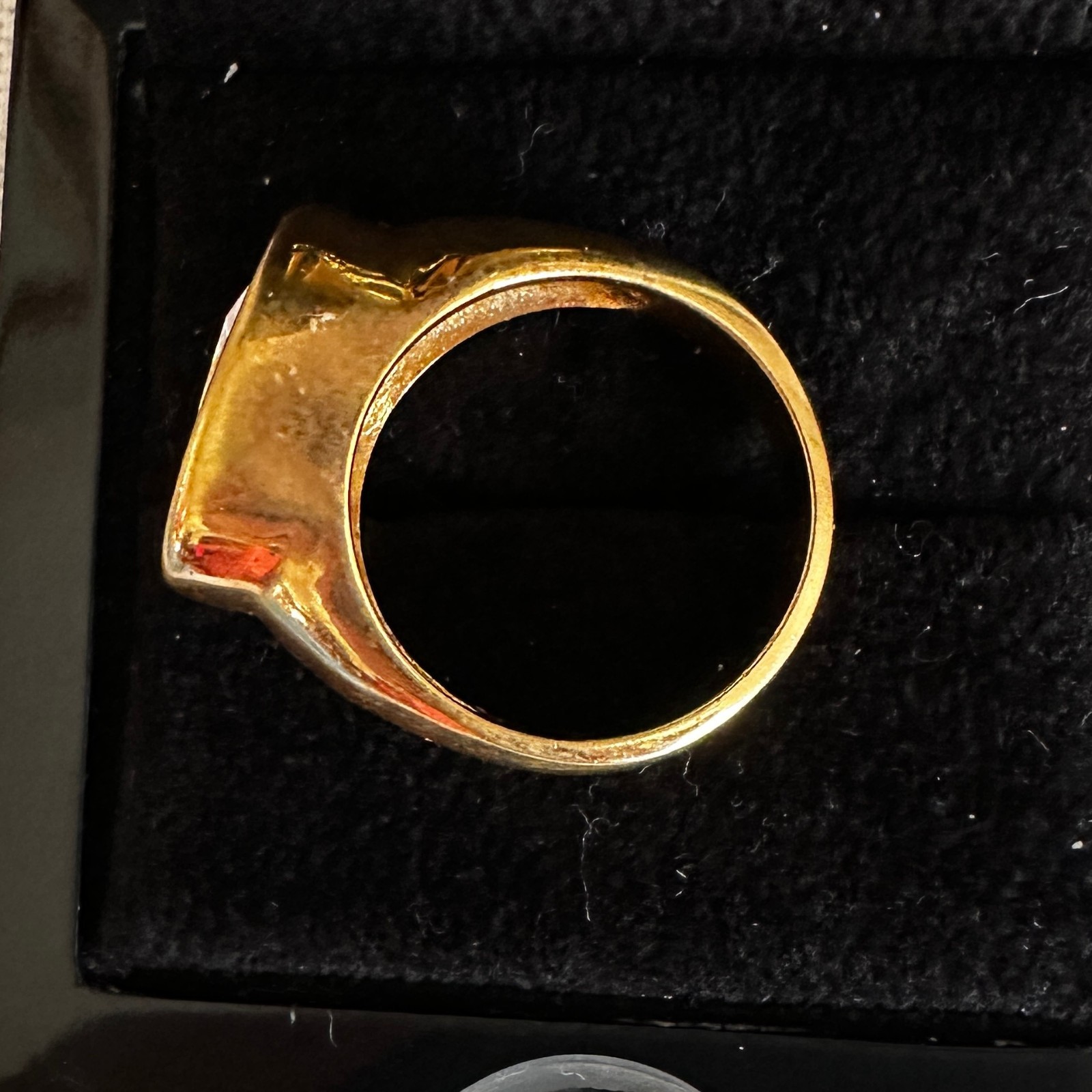 Yellow Gold-tone Bezel-Set Oval CZ Ring, Size 8