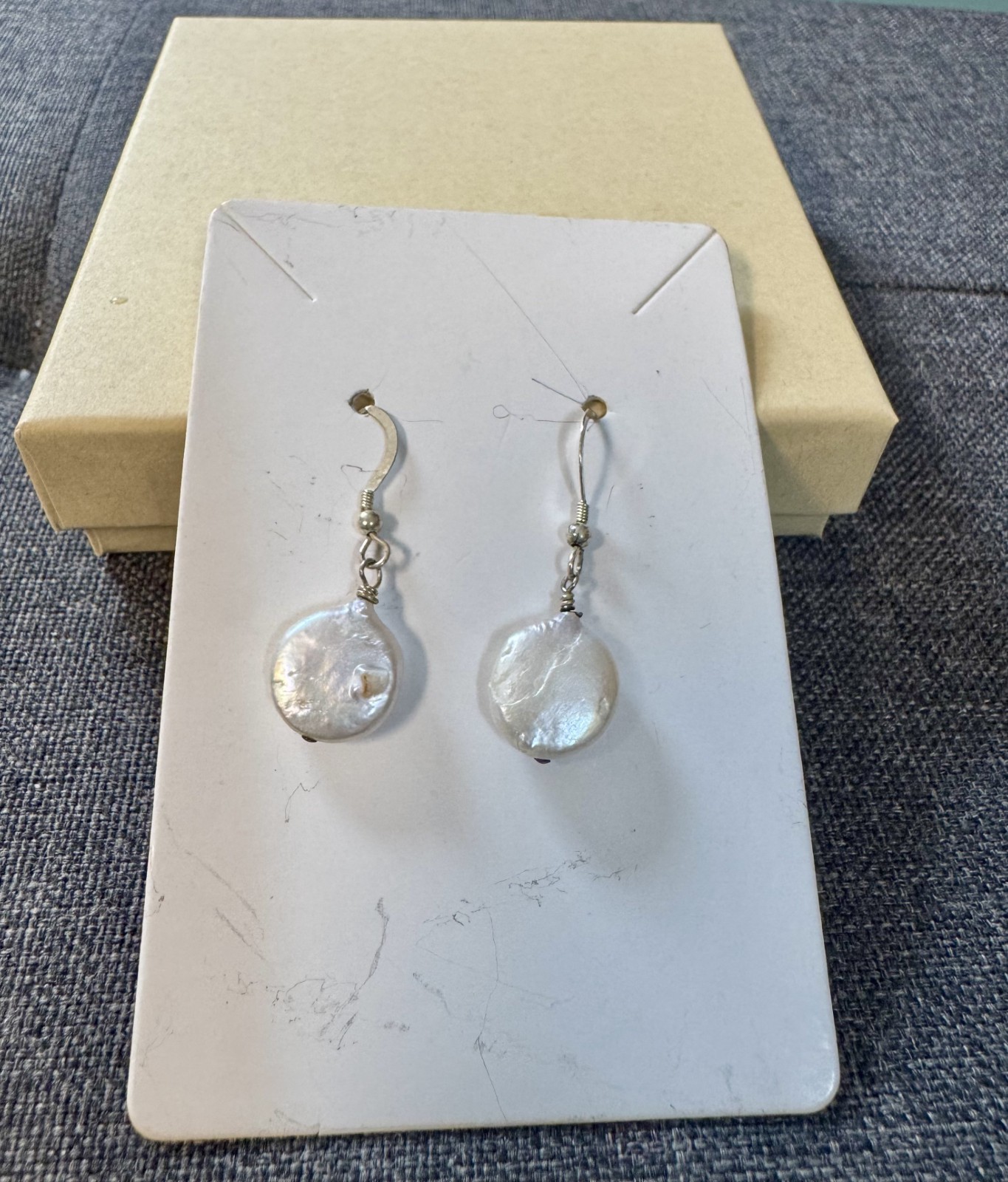 Handcrafted Earrings USA Artist Sterling Earwires Genuine Freshwater Coin Pearls