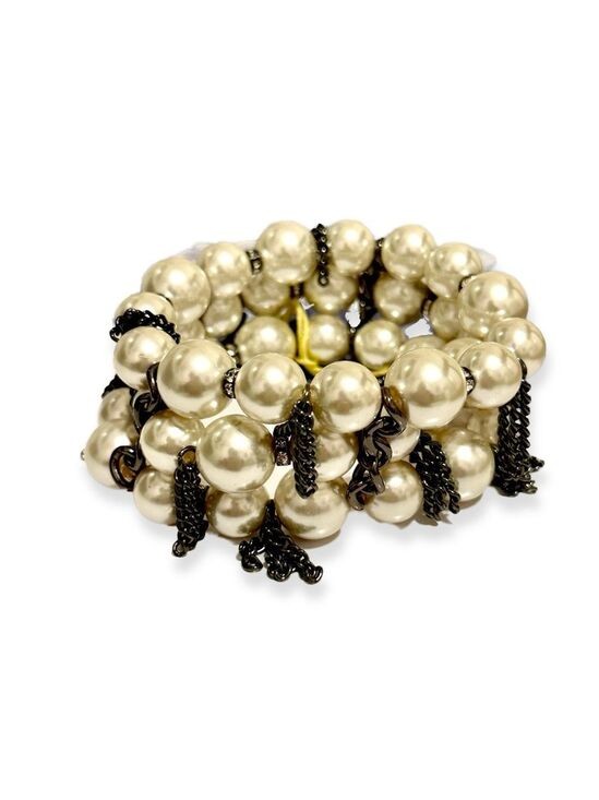 Chico’s Gunmetal Chain Pearl Statement Bracelet NWOT