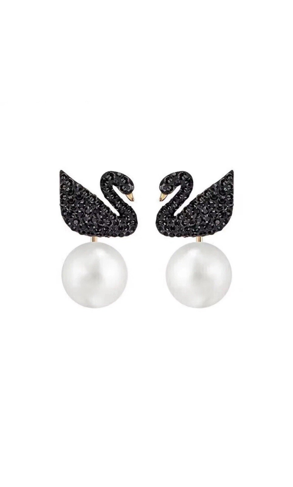Swarovski Iconic Swan Jacket Stud Earrings Black Crystal Simulated Pearl w Box