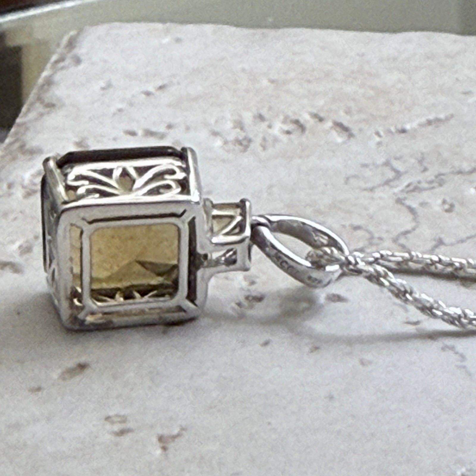 Champagne Quartz 6.71 ctw Square Pendant w/1.4mm Sterling Silver Rope Chain .925