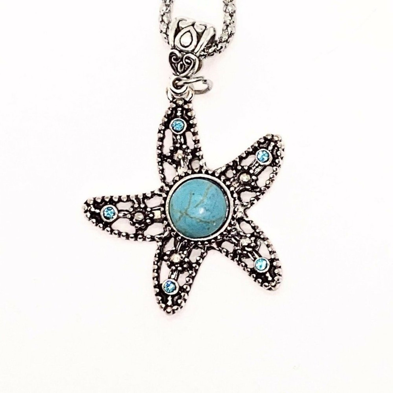 Silver-Tone Turquoise Starfish Necklace