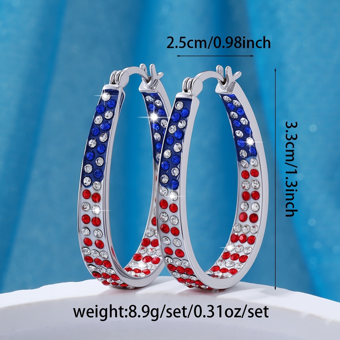 American Flag Rhinestone Hoop Earring for Women Patriotic Jewelry Fourth of July