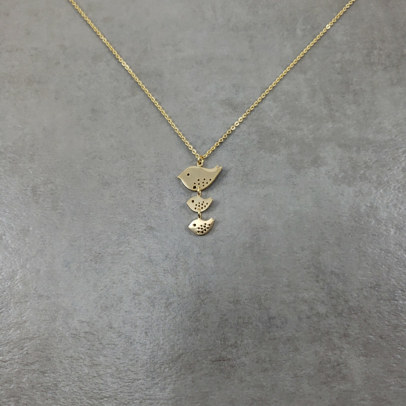 Bird Family GOLD Plated Necklace Charm Pendant Necklace Baby Songbird Lovebirds