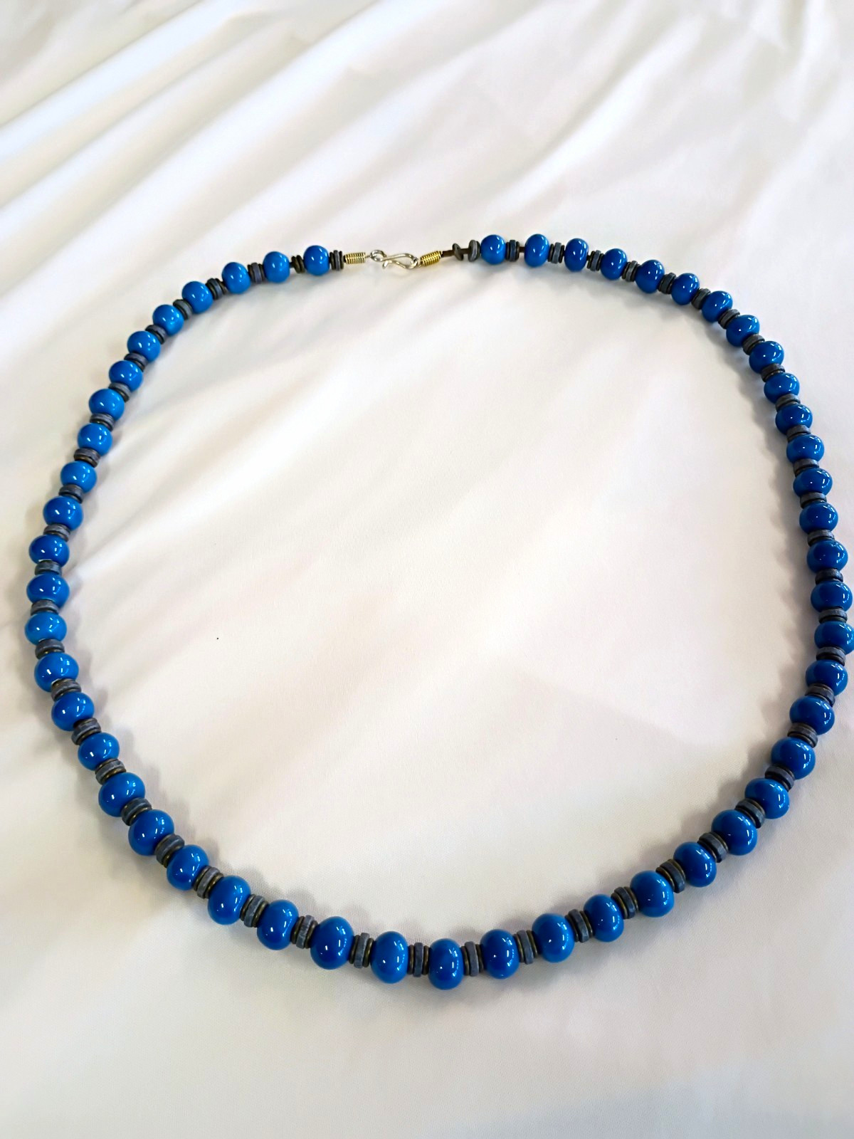 Colbalt Blue Ceramic Beaded Necklace Long Hook Closure