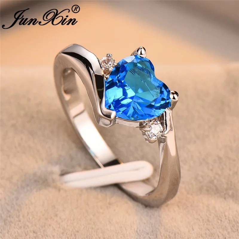 Elegant Heart Silver Filled Women Wedding Ring Birthstone Ring Sz 6-11