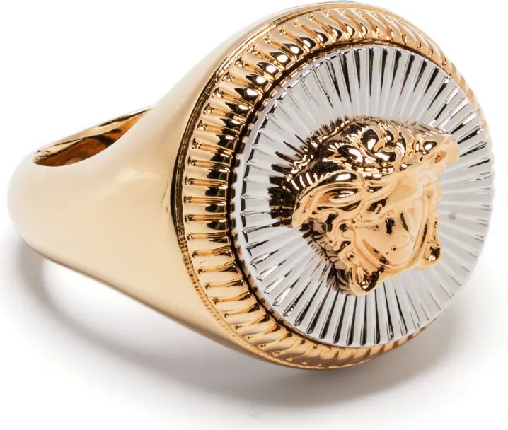 Versace Metal Embellished Medusa Head Statement Ring Italy Sz 15