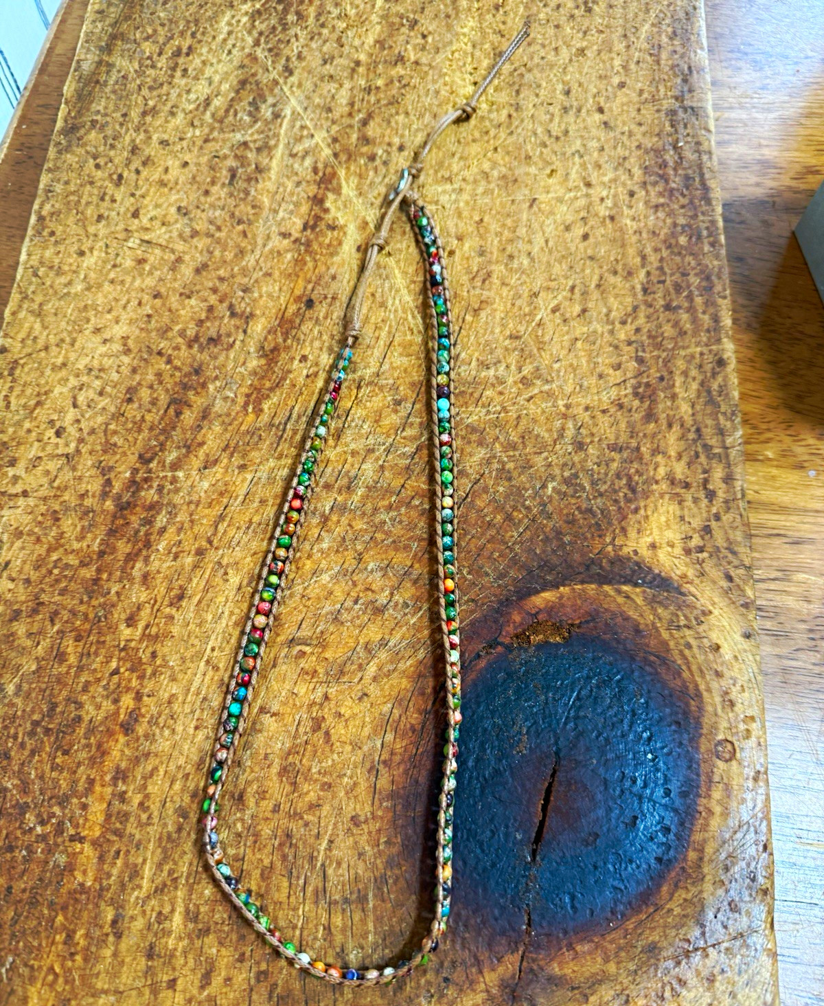 Plumissa Multicolor Beaded Necklace Adjustable Cord Button Closure Signed