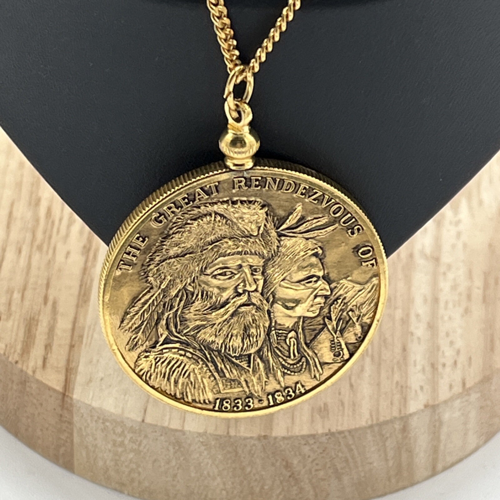 Great Rendezvous Of 1833-1834 Gold Tone Pendant Necklace Commemorative Tomahawk