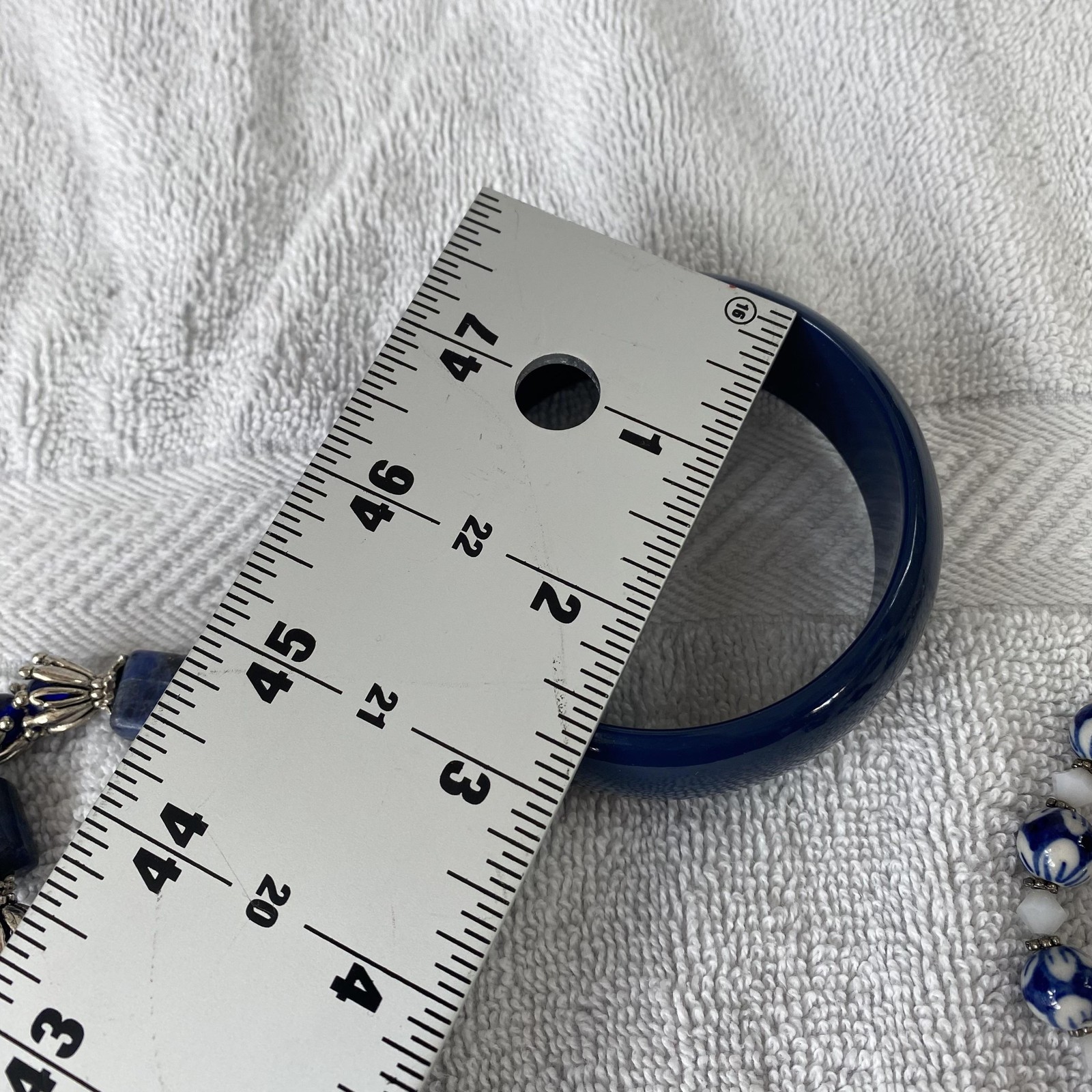 Blue Womens Bracelet Set Lot Of 3 Bangle Gemstone Porcelain Beads Boho 7.8 In
