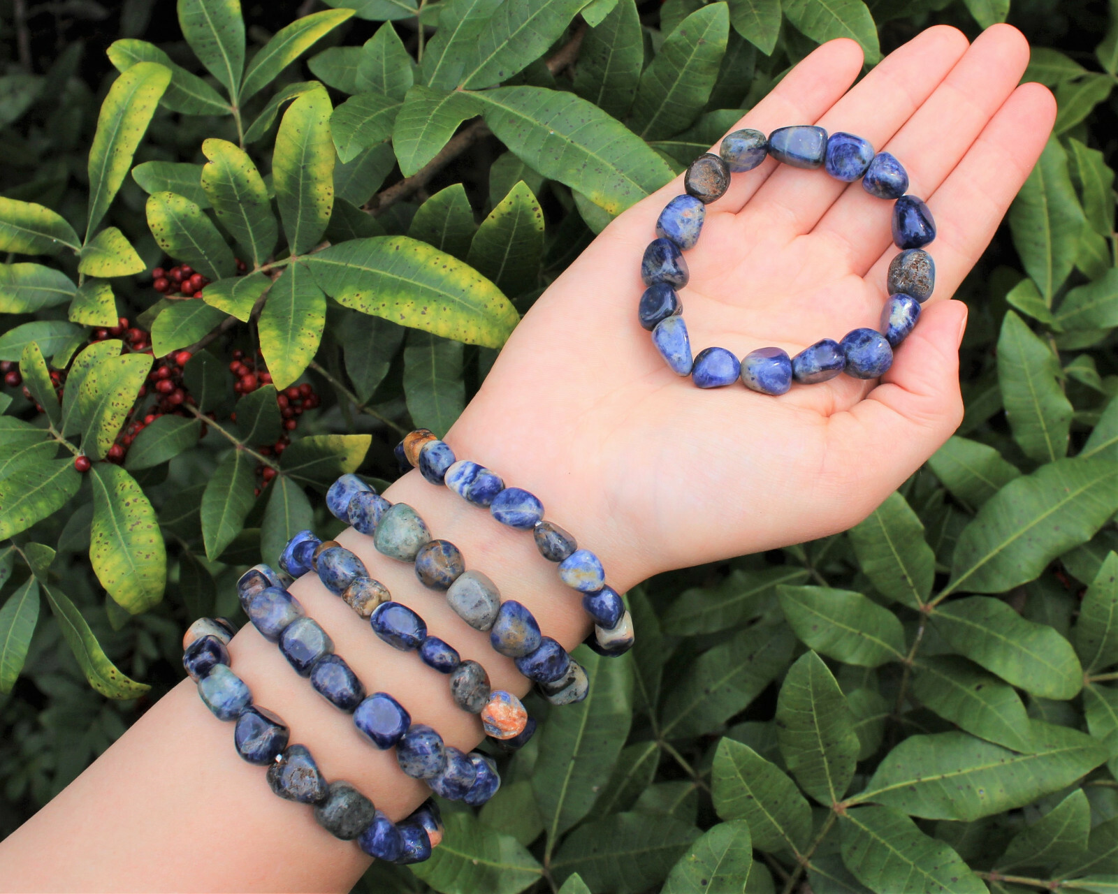 Sodalite Tumbled Gemstone Bracelet 6-8 mm Nuggets (Stretch Bracelet, Gift)