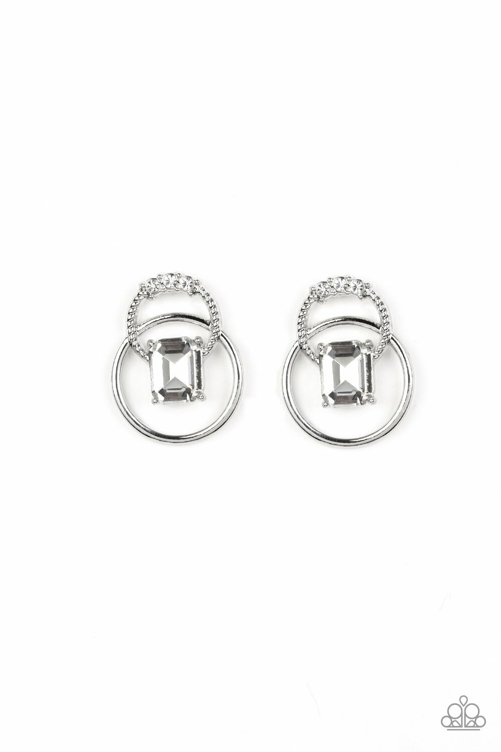 Paparazzi Earring – Dangerously Dapper White Rhinestone Post Back