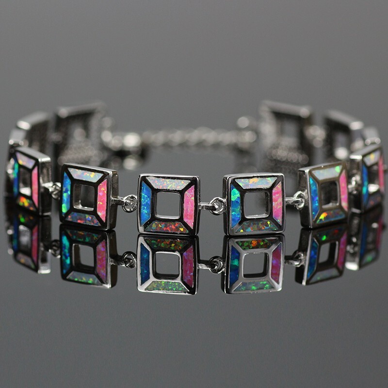 Hawaii Opal Square Cuff Bracelet 925 Sterling Sliver Jewelry For Women Girls