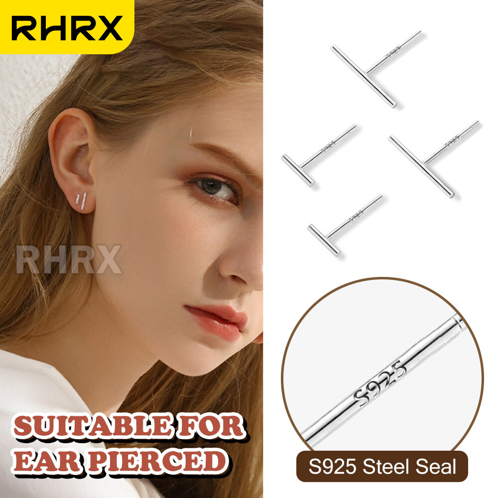 S925 Sterling Silver Word Bar Personality Minimalist Women Square Bar Ear Stud