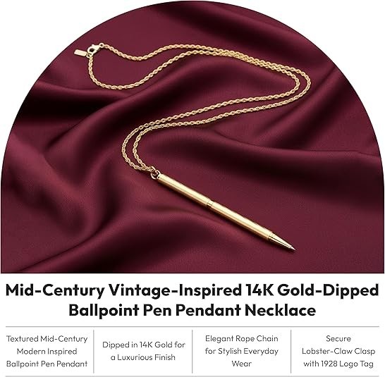 1928 Jewelry 14K Gold-Dipped Textured Barrel Ballpoint Pen Pendant Necklace