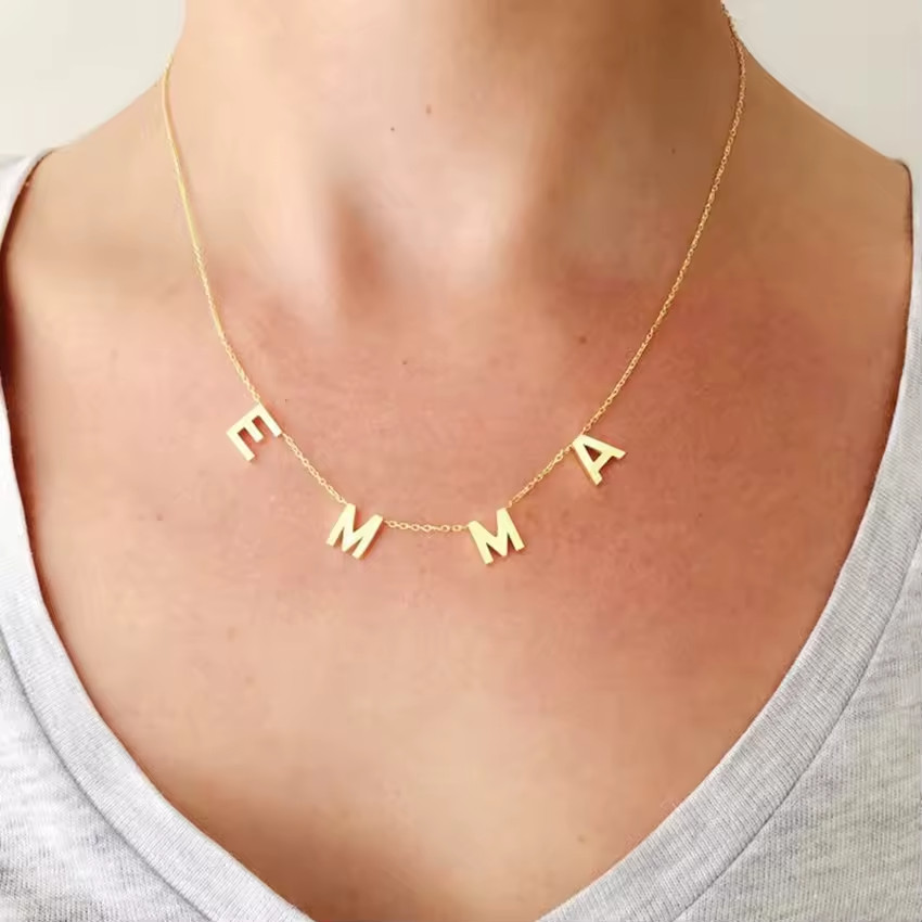 Custom Name Letters Pendant Necklace Fashion Jewelry Lobster Clasp Numbers Women