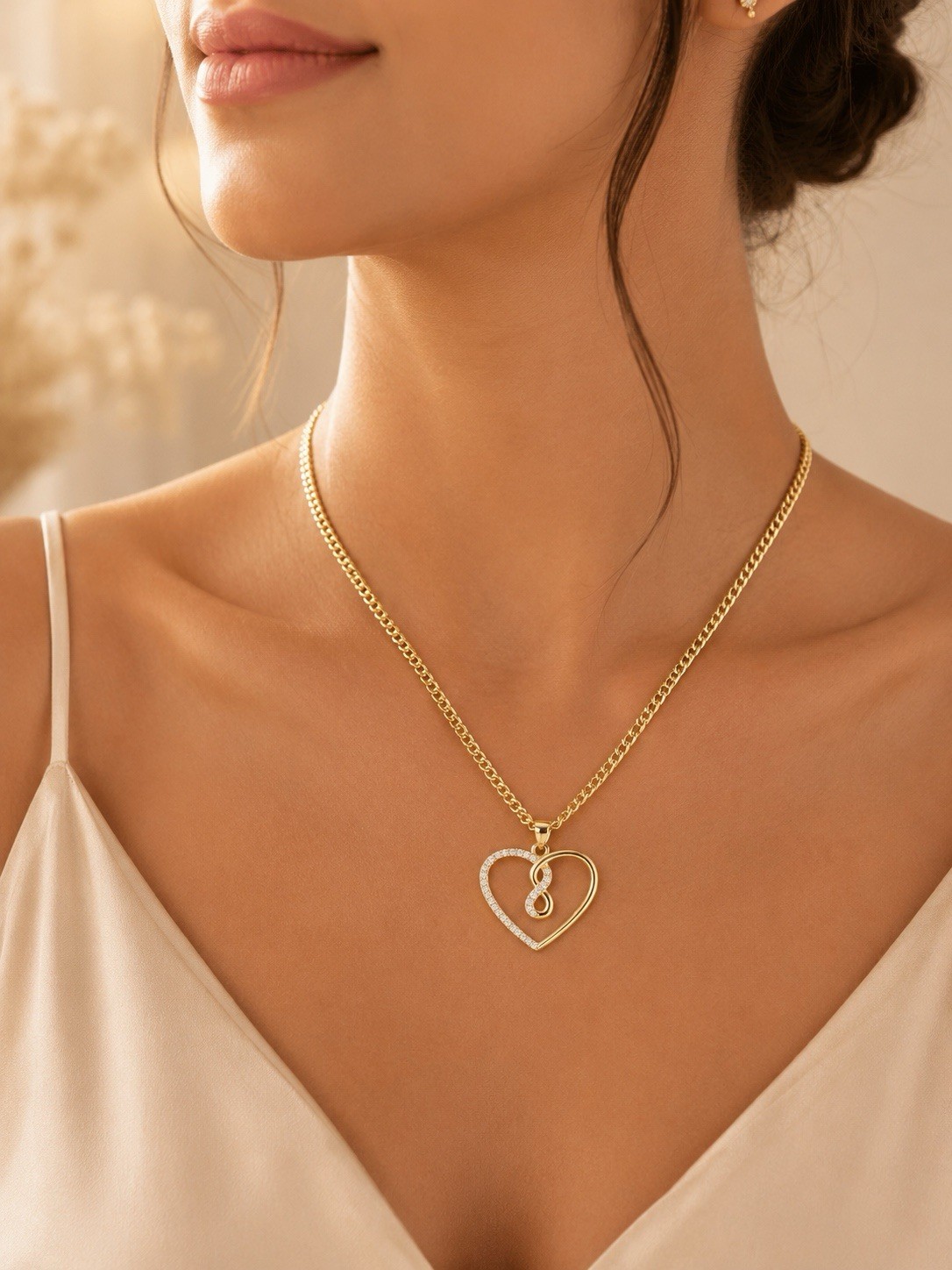 14K Gold Filled Floral Pendant Necklace CZ Cuban Link Chain Gift For Her
