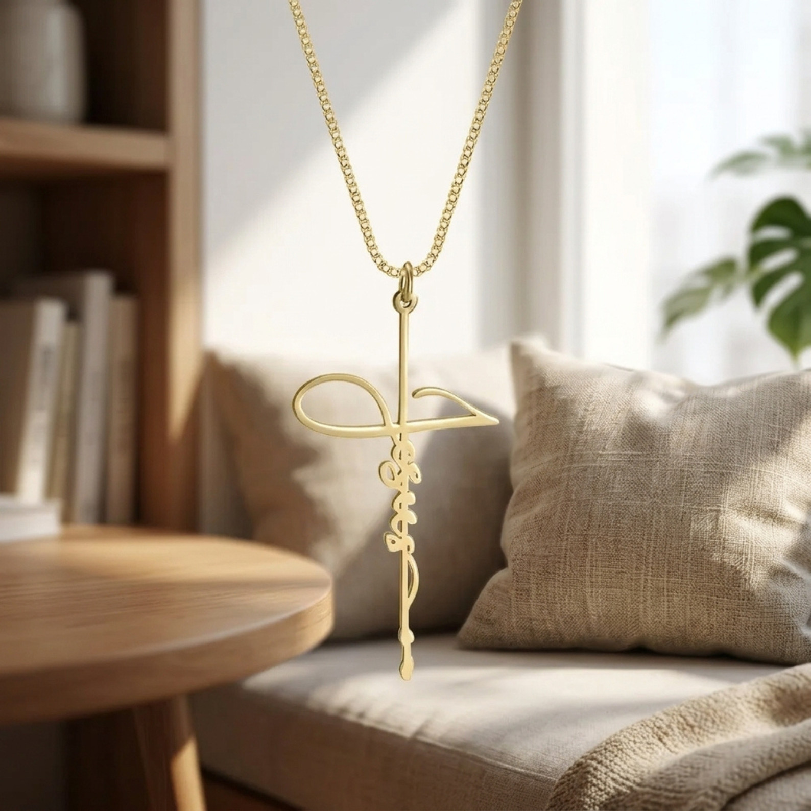Jesus Cross Pendant Necklace Adjustable Box Chain Christian Gift for Women Men