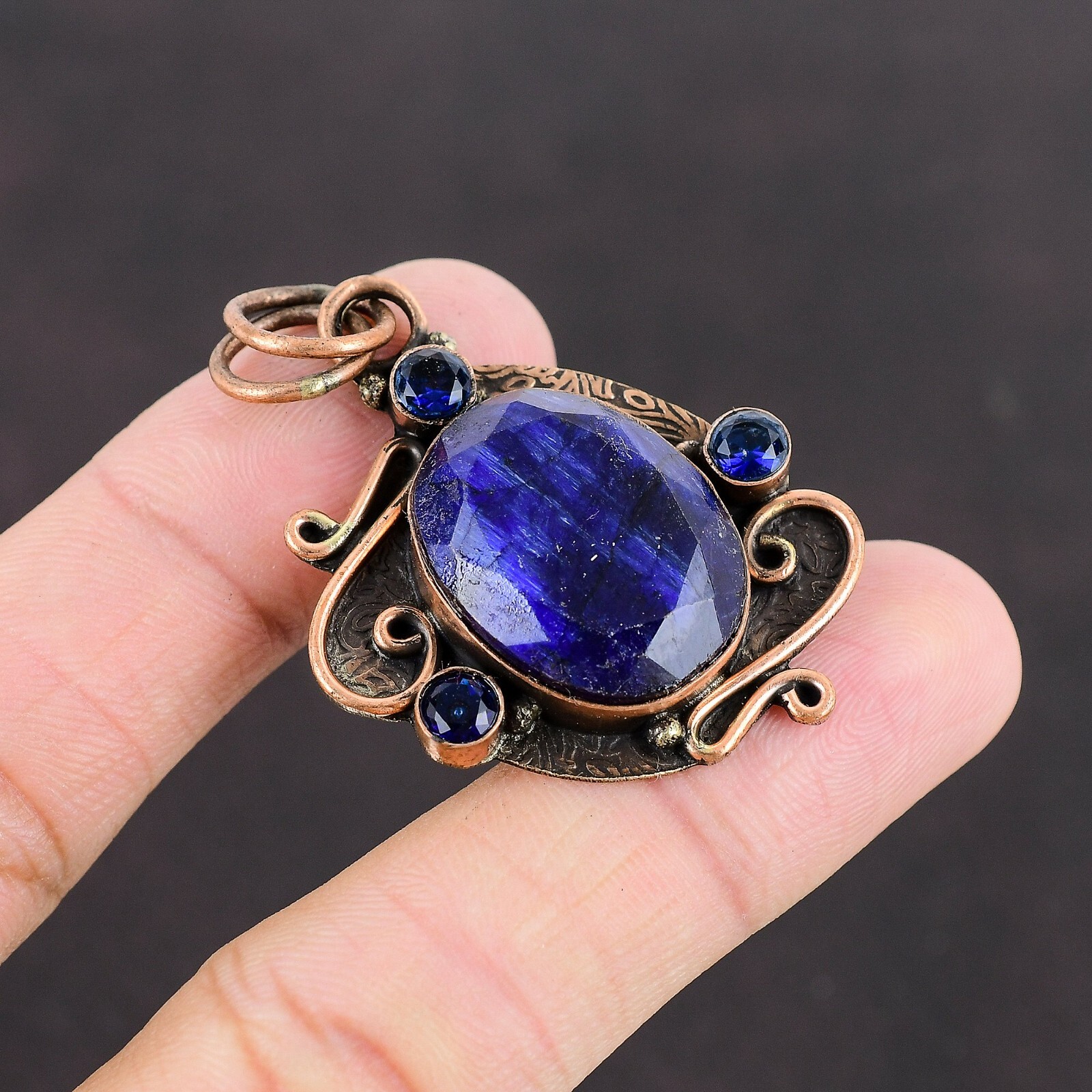 Mothers day Deal Copper Blue Saphire Stone Tanzanite Quartz Boho Pendant Jewelry