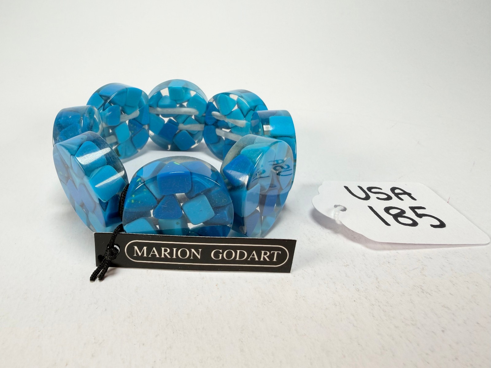 Marion Godart – Confetti “Cylindre” Blue Mix Elasticated Cylinder Resin Bracelet