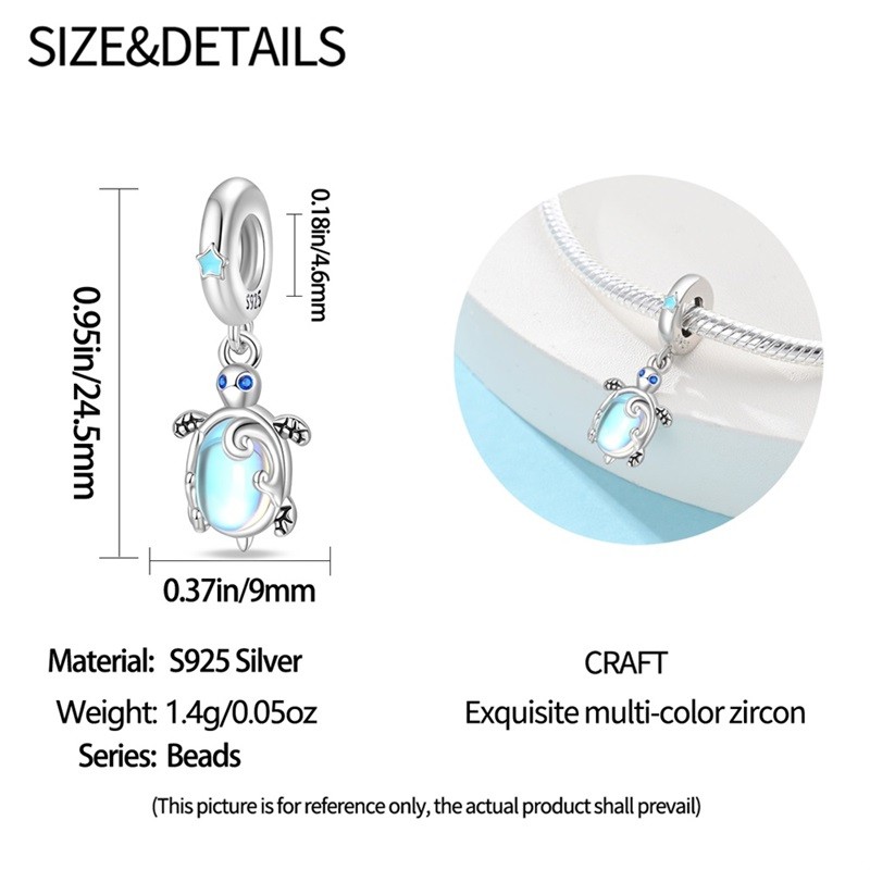 KUNSIR 925 Sterling Silver DIY Charm For Bracelet Sea Turtle Charm Pendant Bead