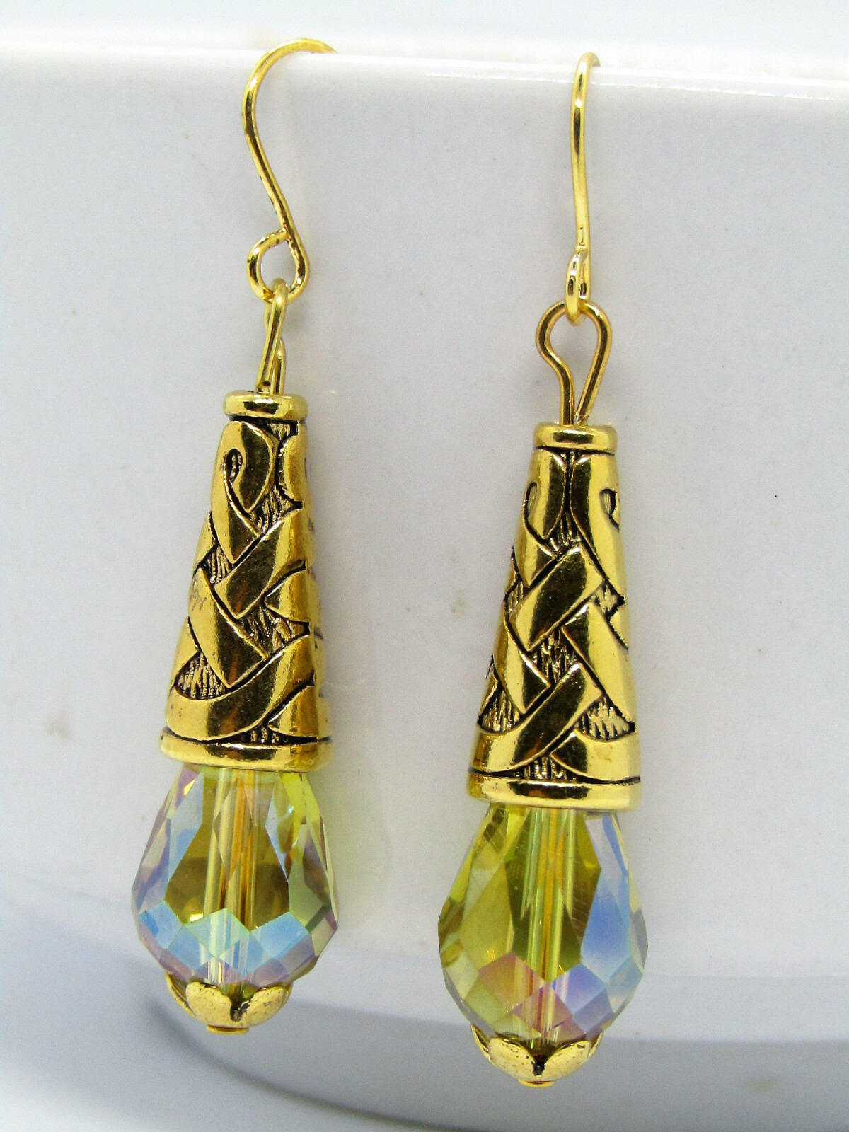 AB Teardrop Crystal Decorative Cone Gold Dangle Suitable Earrings USA Yellow