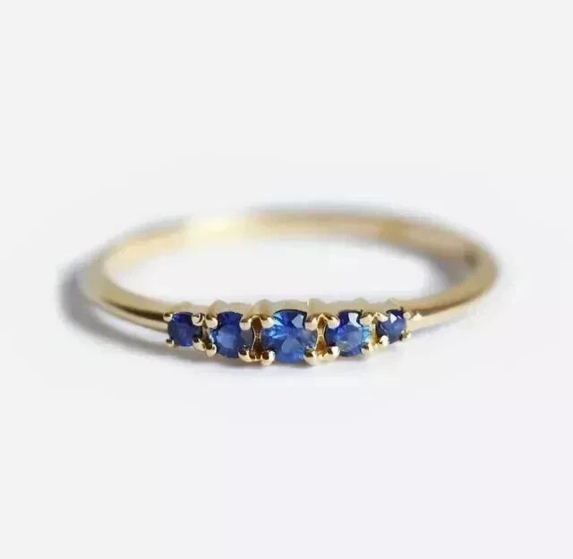 Simulated Blue Sapphire 2Ct Round Cut Wedding Band Ring 14K Yellow Gold Plated