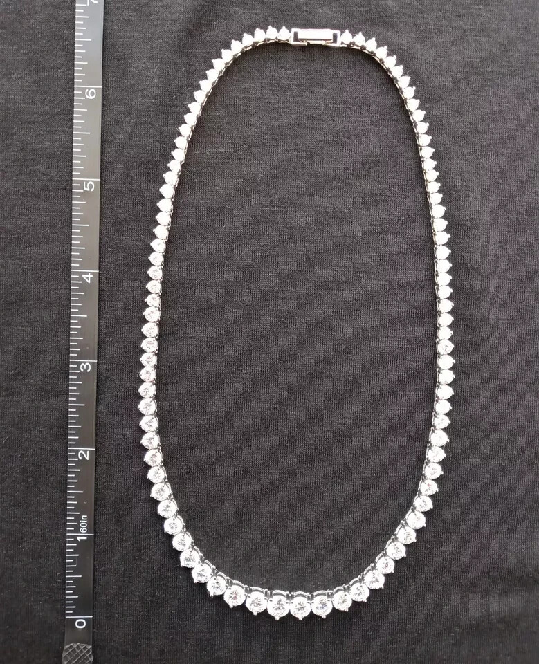 Vintage Neiman Marcus CZ Tennis Necklace 925 Sterling Rhodium Plated 16” New