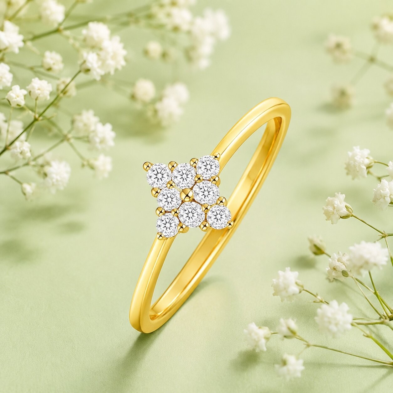 925 Sterling Silver Gold Plated Diamond Cluster CZ Ring Minimalist Women Ring