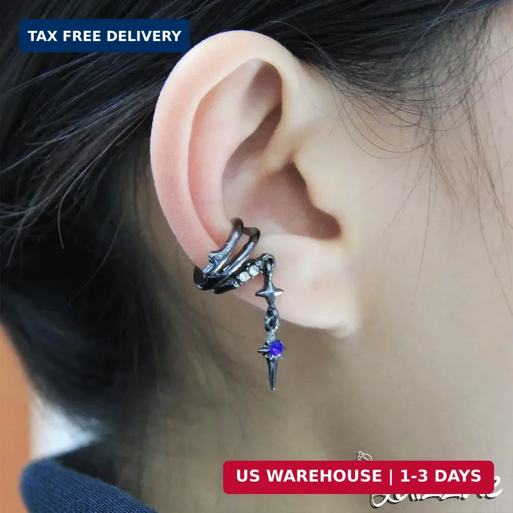 Gothic Thorns Ear Cuff Earring for Women Man Non Pierced Gem Ear Cartilage Star