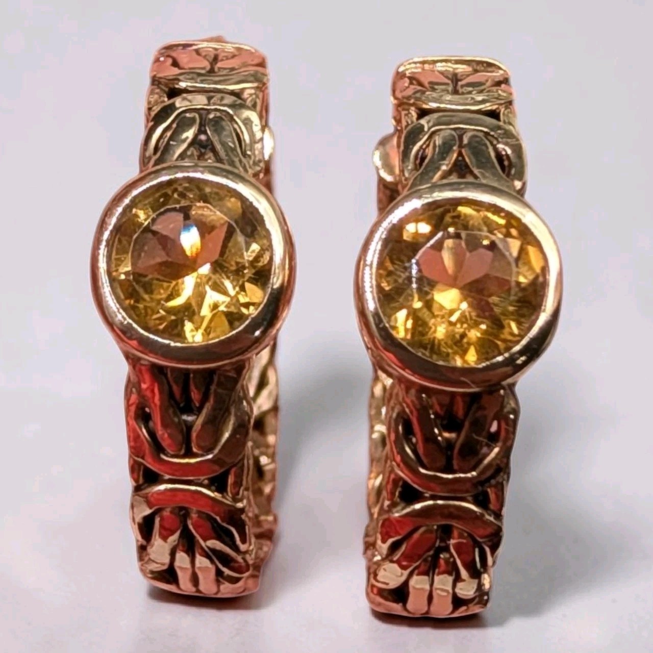 Sterling Silver Gold Vermeil Byzantine Citrine Gemstone OT Turkey Hoop Earrings