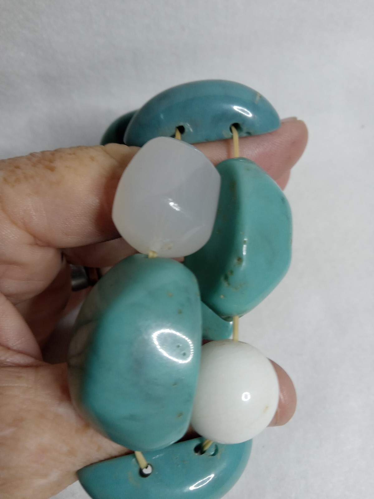 Turquoise Stretch Bracelet With White & Quartz Stones