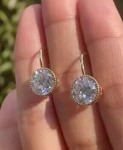 2Ct Round Cut Simulated Diamond Drop Dangle Earrings 14k Yellow Gold Plated